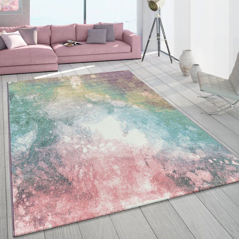 17 Stories Serpa Shag Pink/Blue/Yellow Rug & Reviews Wayfair.co.uk